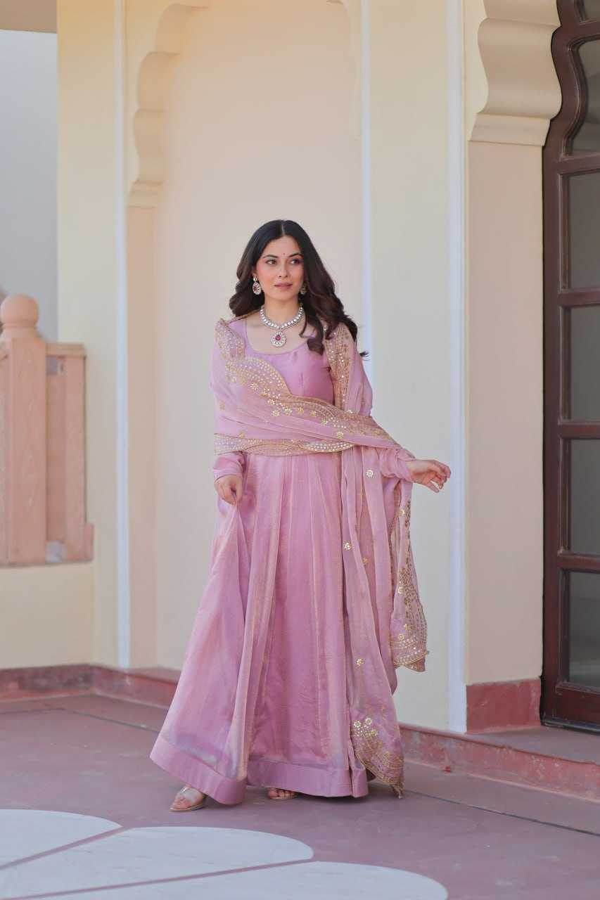 Chiffon Full Sleeve Gown With Dupatta - MYLUXURY LANE ENTERPRISE